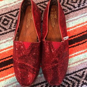 Toms red glitter shoes